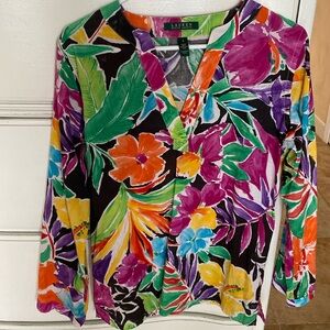 Ralph Lauren Tropical Cotton Tunic Shirt all cotton S vivid euc